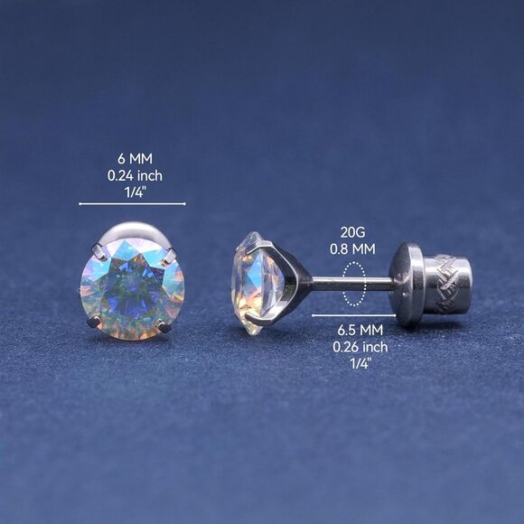 Aurora Borealis hypoallergenic titanium stud earrings with cubic zirconia, screw - Picture 6 of 6